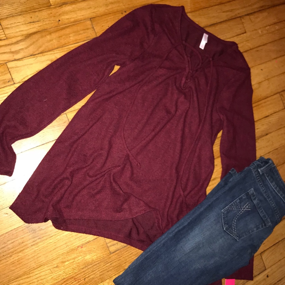 2Piece Wine Laceup LongSleeve Knitop & Skinny Jean